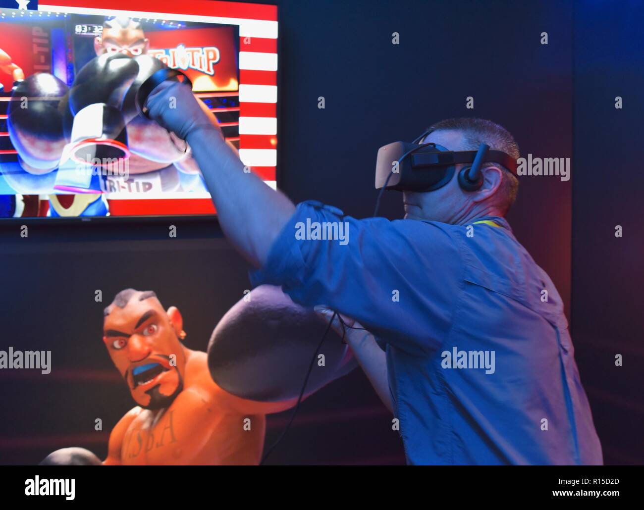 "Dell Experience" virtual reality boxing at CES (Consumer Electronics Show), the world’s largest technology trade show, held in Las Vegas, USA. Stock Photo