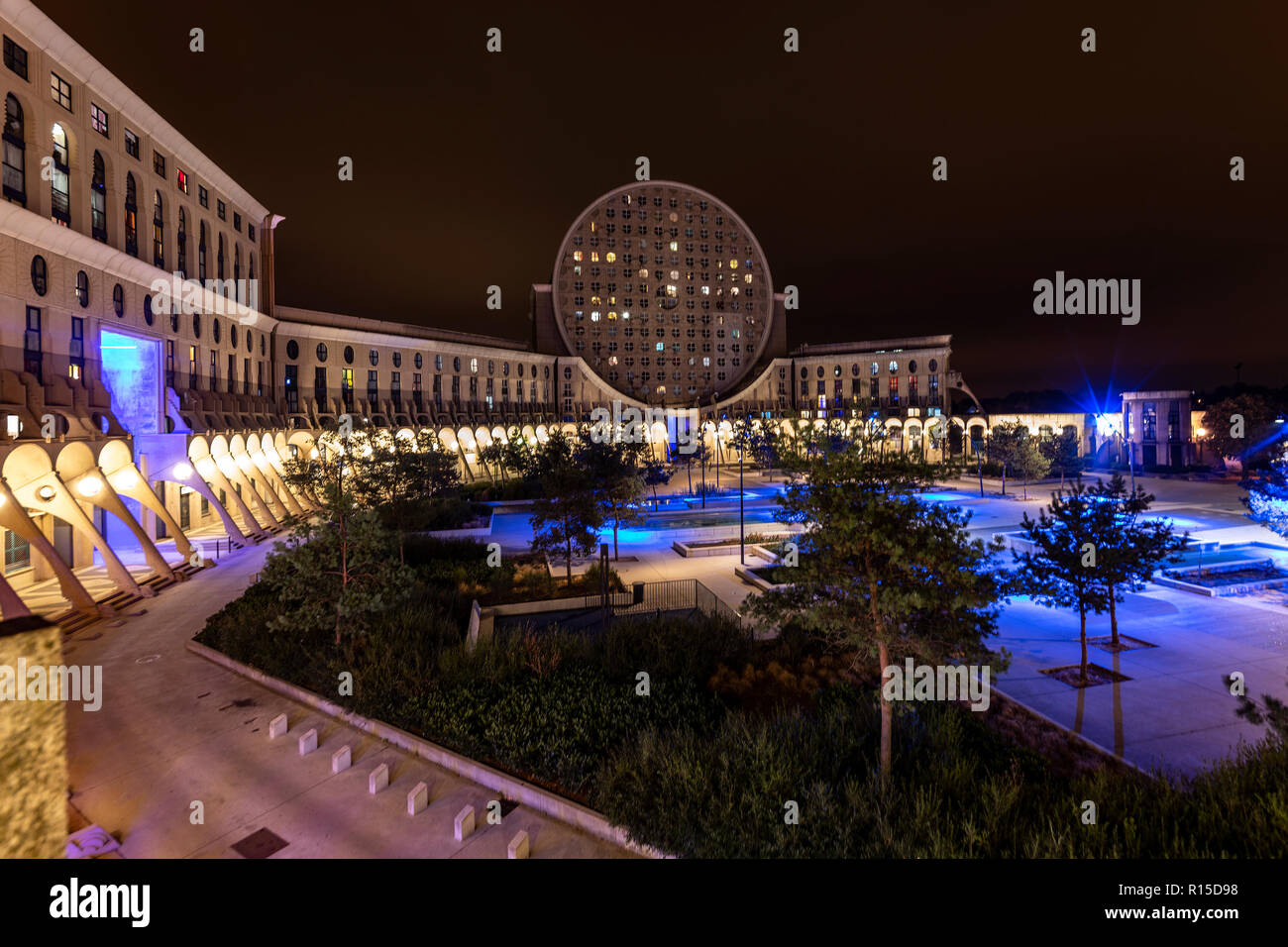 Noisy Le Grand 24 October 18 Night View Of The Arenes De Picasso In French Building Designed By The Architect Manuel Nunez Yanowsky France Stock Photo Alamy