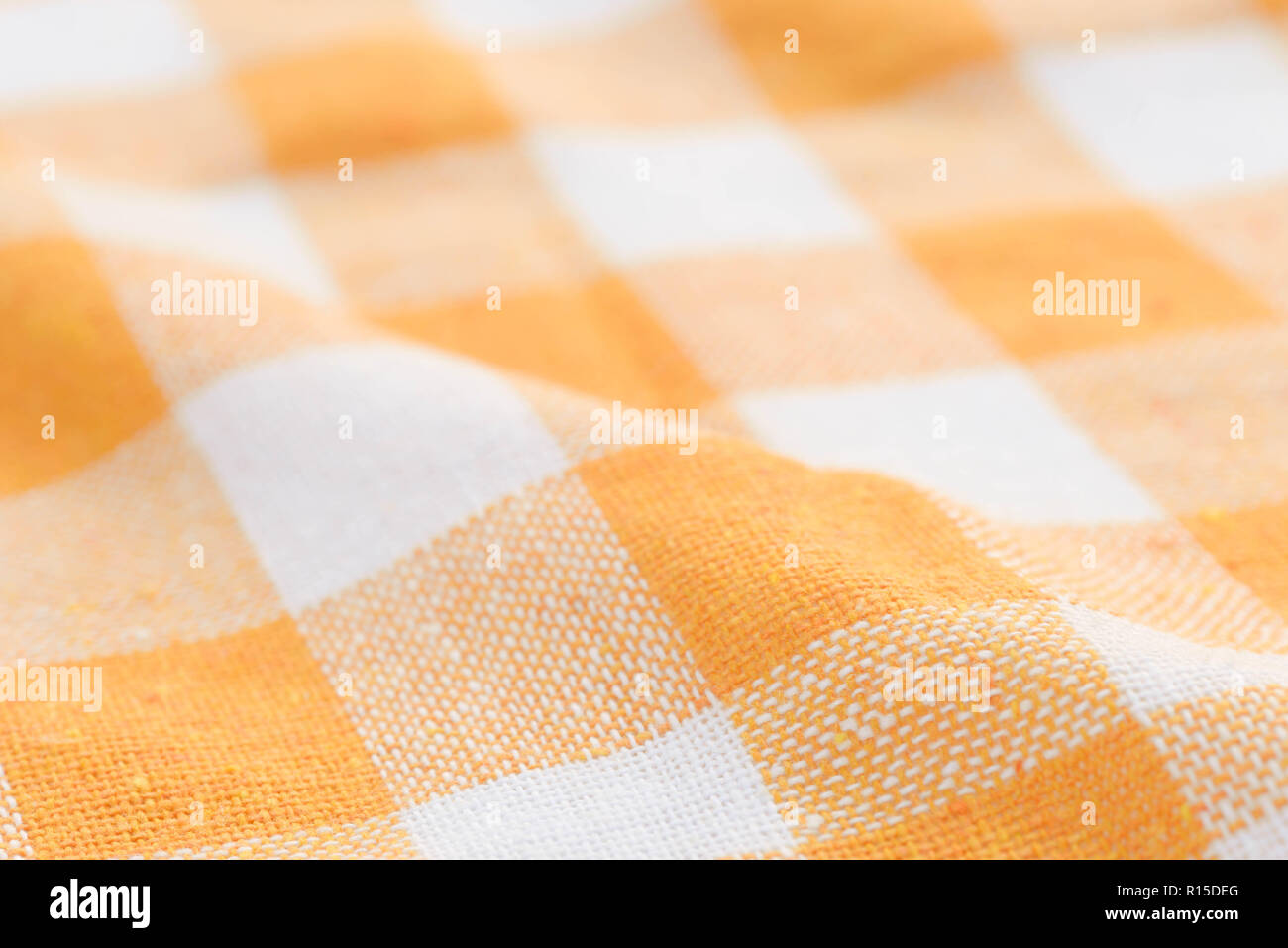 and white checkered creased  kitchen towel background texture Stock Photo