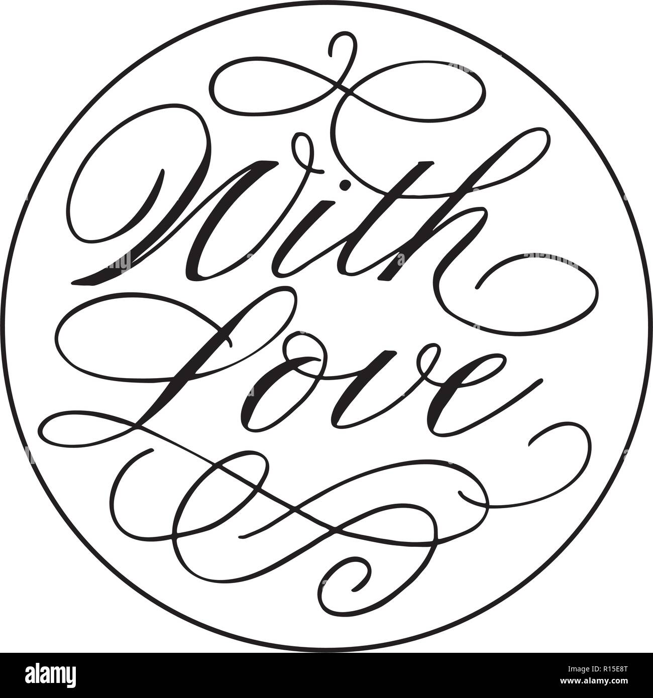 With love text vector for stamp. Lettering for invitation, wedding and
