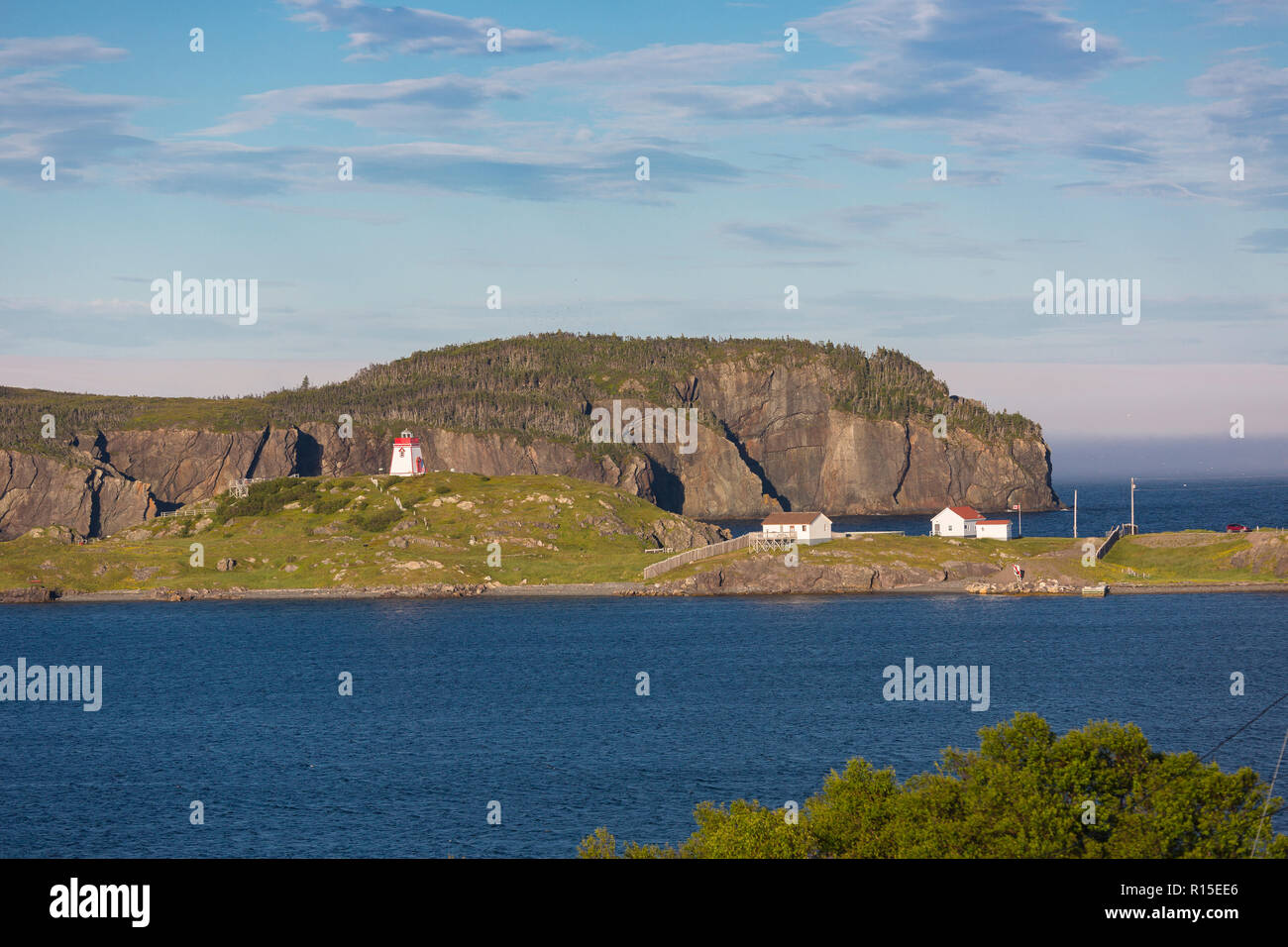 TRINITY, NEWFOUNDLAND, CANADA - Fort Point lighthouse in Trinity harbour, also known as Admiral's Point. Stock Photo