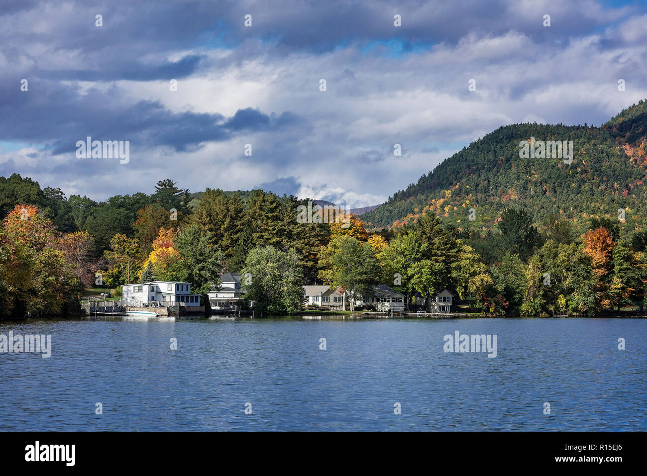 Lakefront houses on Lake Dunmore, Salisbury, Vermont, USA Stock Photo