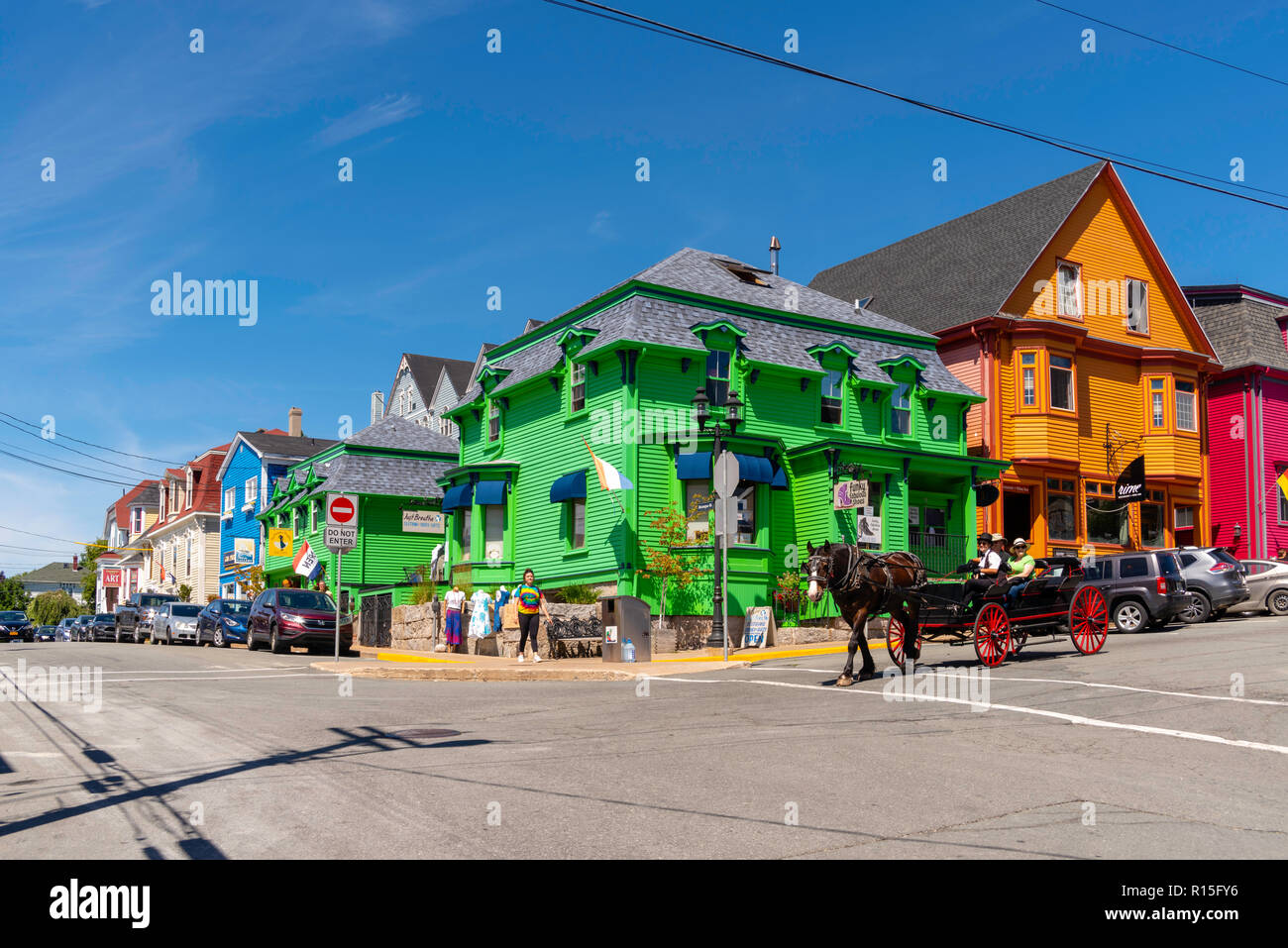 Street scene from famous and scenic Lunenburg, Nova Scotia, Canada. Stock Photo