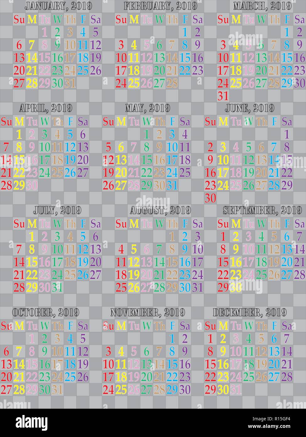 Calendar 2019 year vector design template - Stock