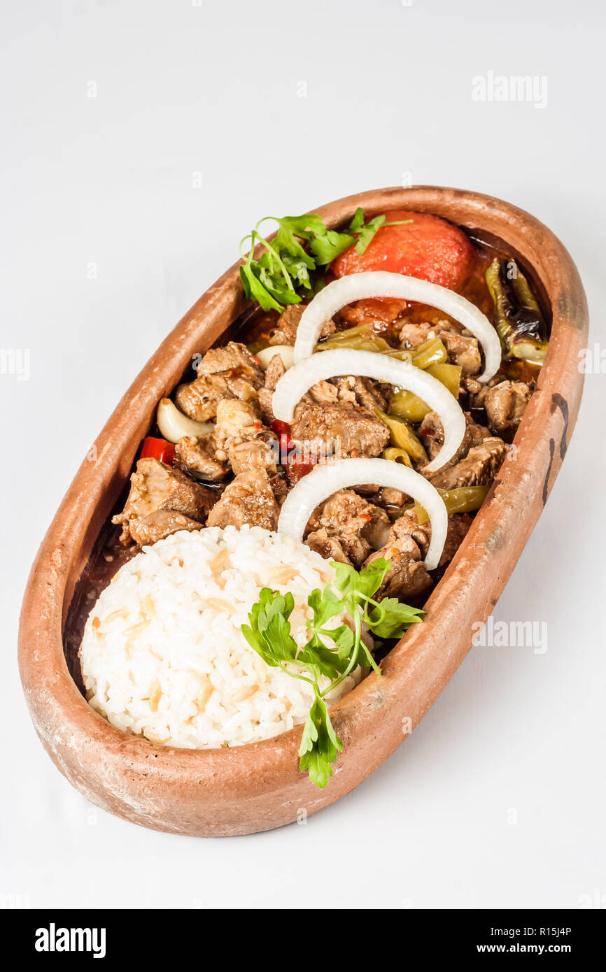 Traditional Turkish lamb stew served with rice pilaf Stock Photo Alamy