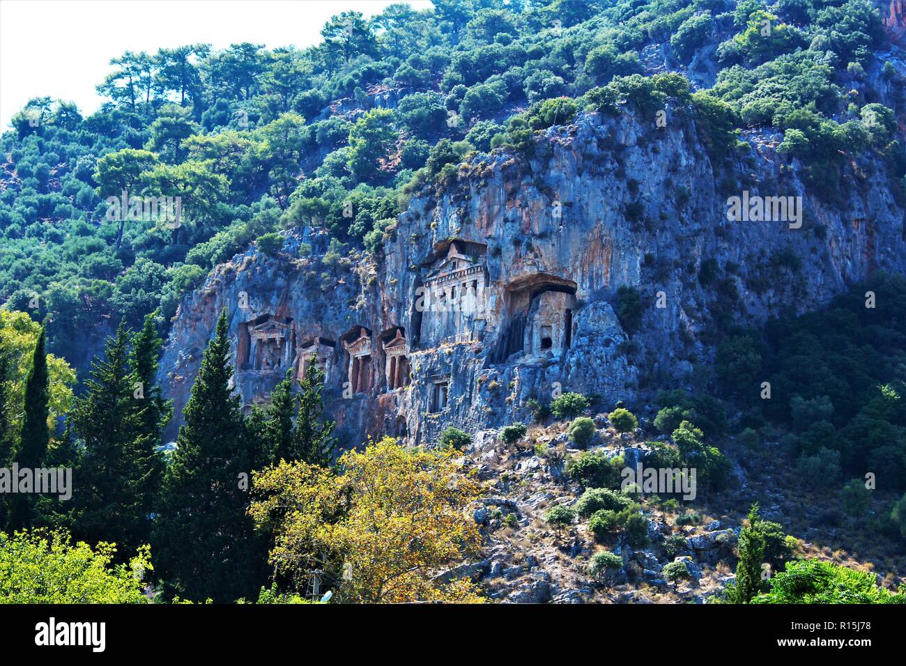 The Lycian/Kaunian rock Tombs, at Dalyan, Turkey Stock Photo