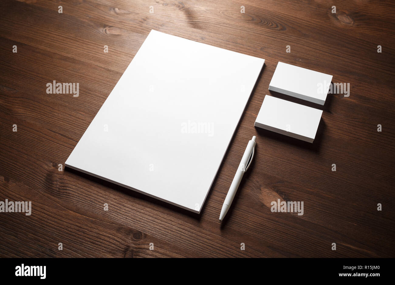 Photo of vintage stationery set on white paper background. Blank ID  template. Mock up for branding identity Stock Photo - Alamy