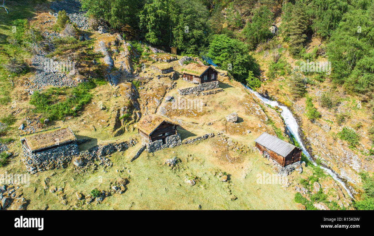 Historical settlement near Filefjell Kongevegen. Laerdal, Norway Stock Photo