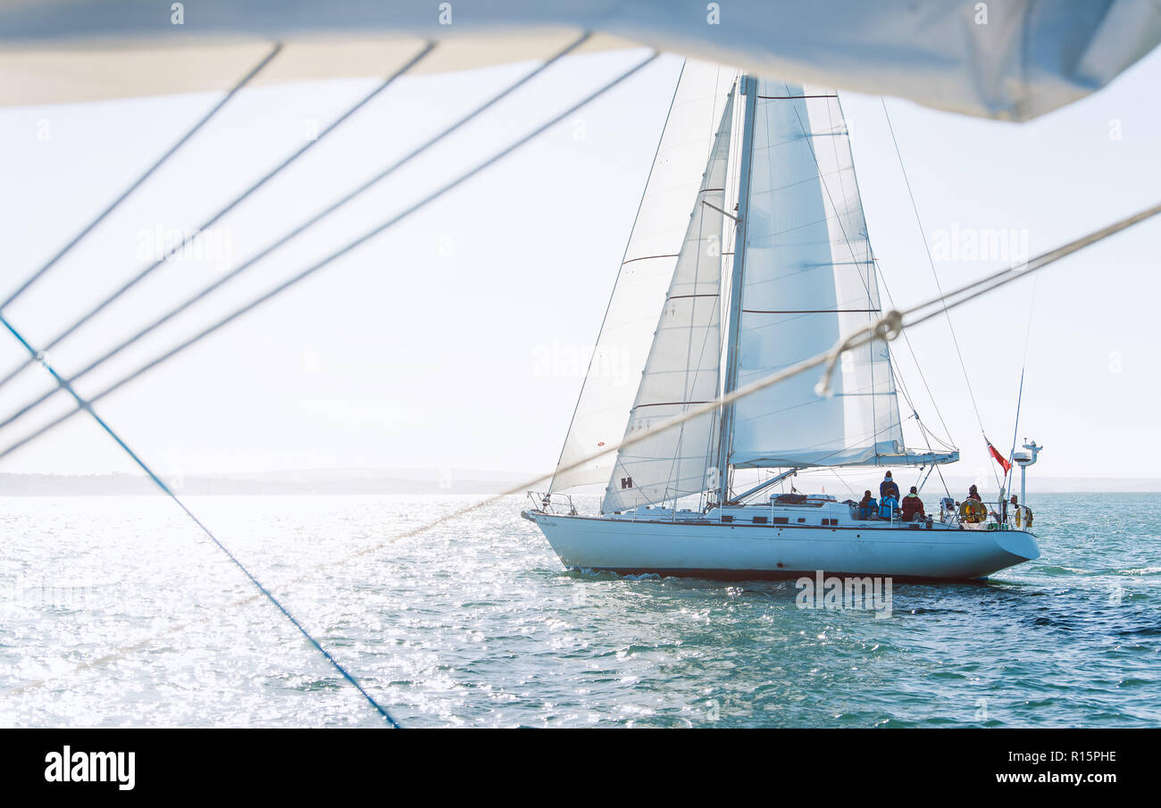 Yacht under sail at sea Stock Photo