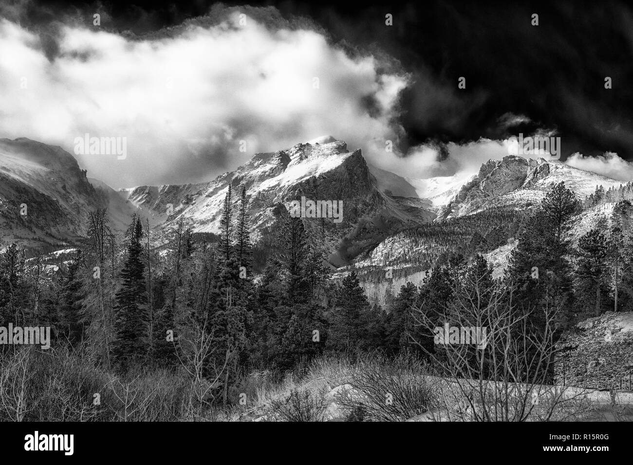 A look at some of the rugged peaks in Rocky Mountain National Park Stock Photo
