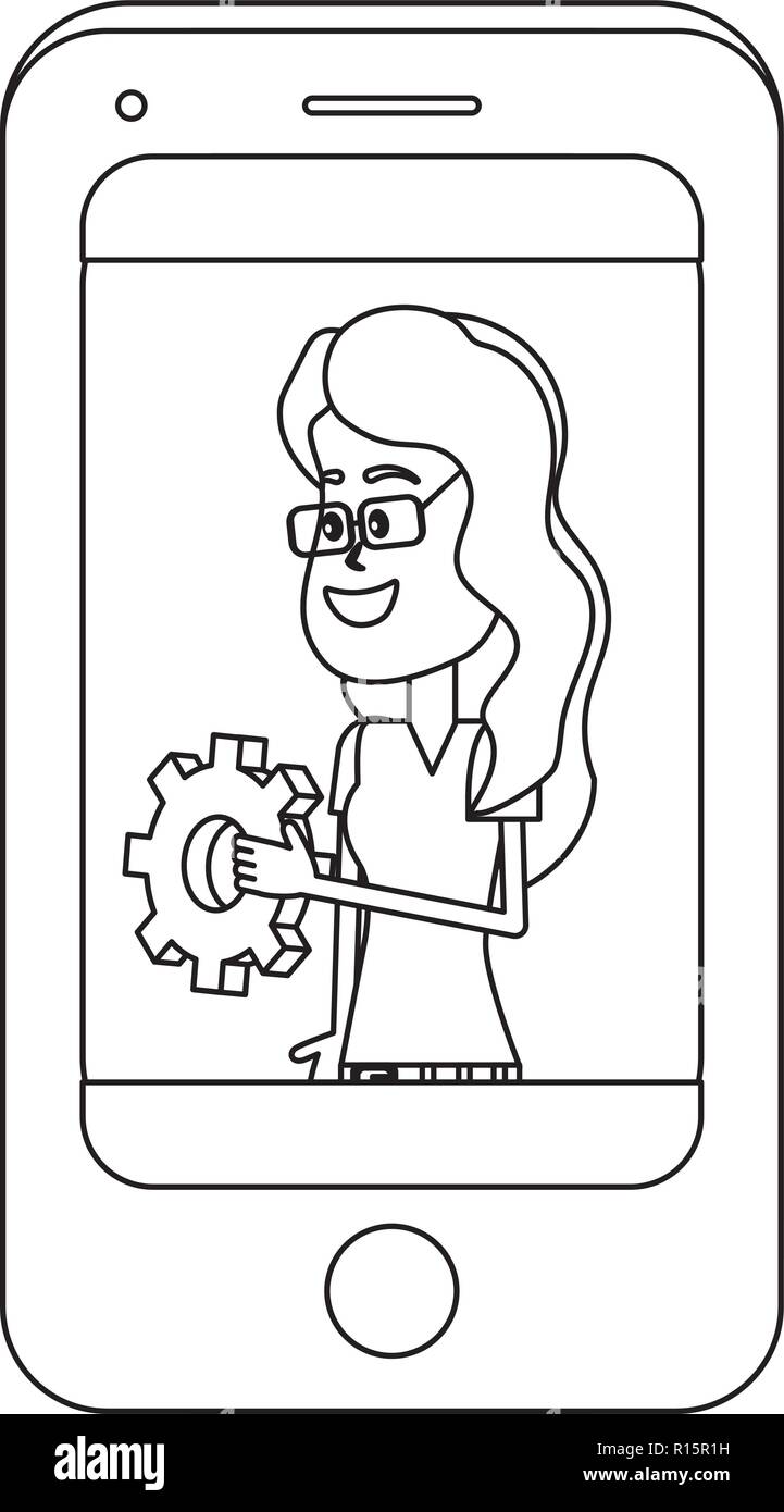 Young people and technical support black and white Stock Vector