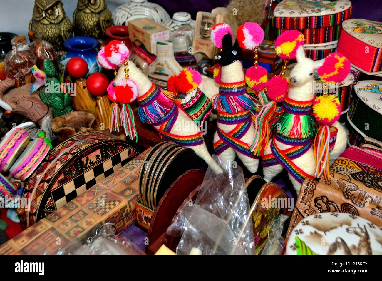 Alpaca puppet Market in HUARAZ. Department of Ancash.PERU Stock Photo