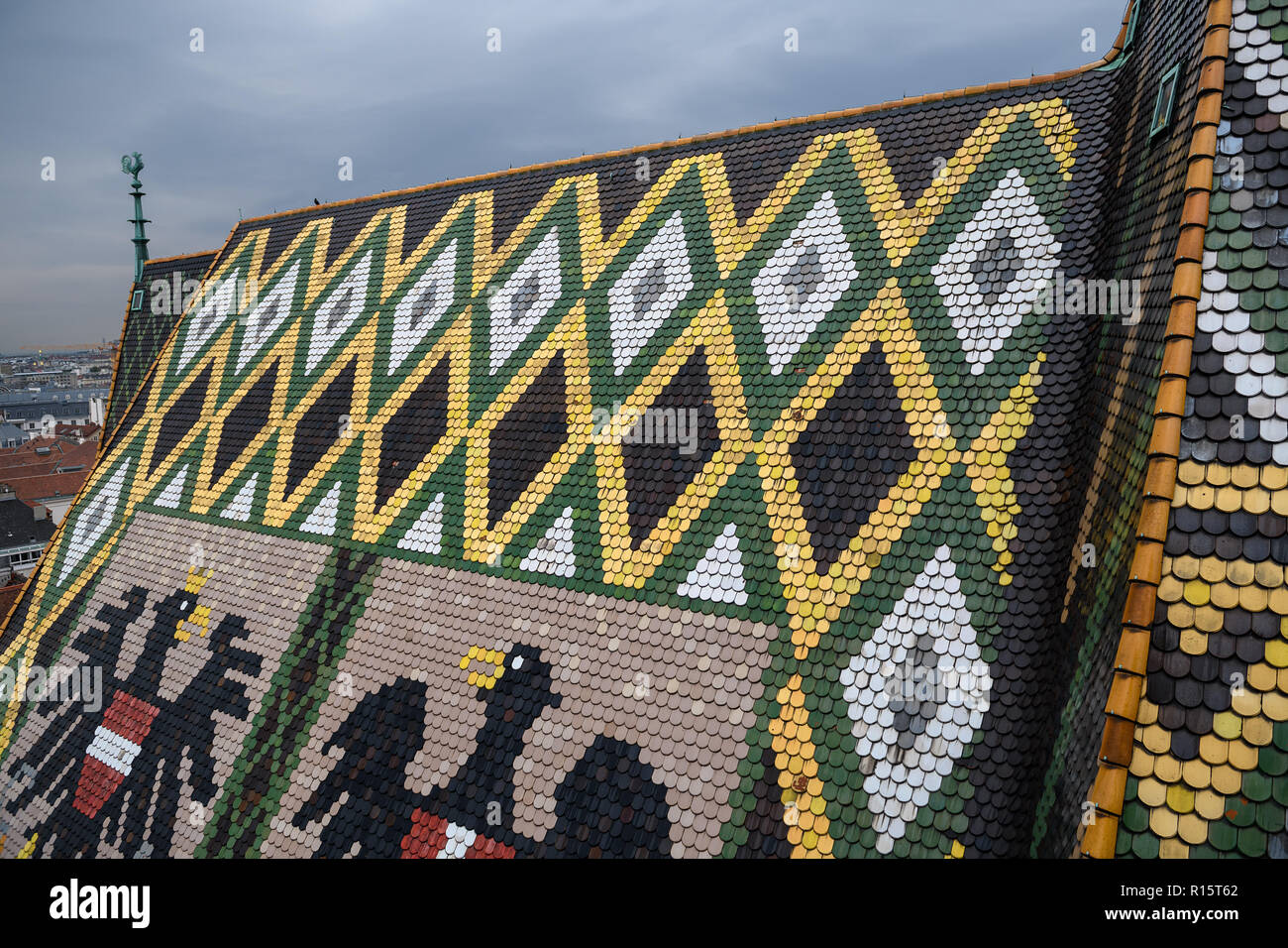 Austrian coat of arms on roof of Stephansdom cathedral, Vienna Stock