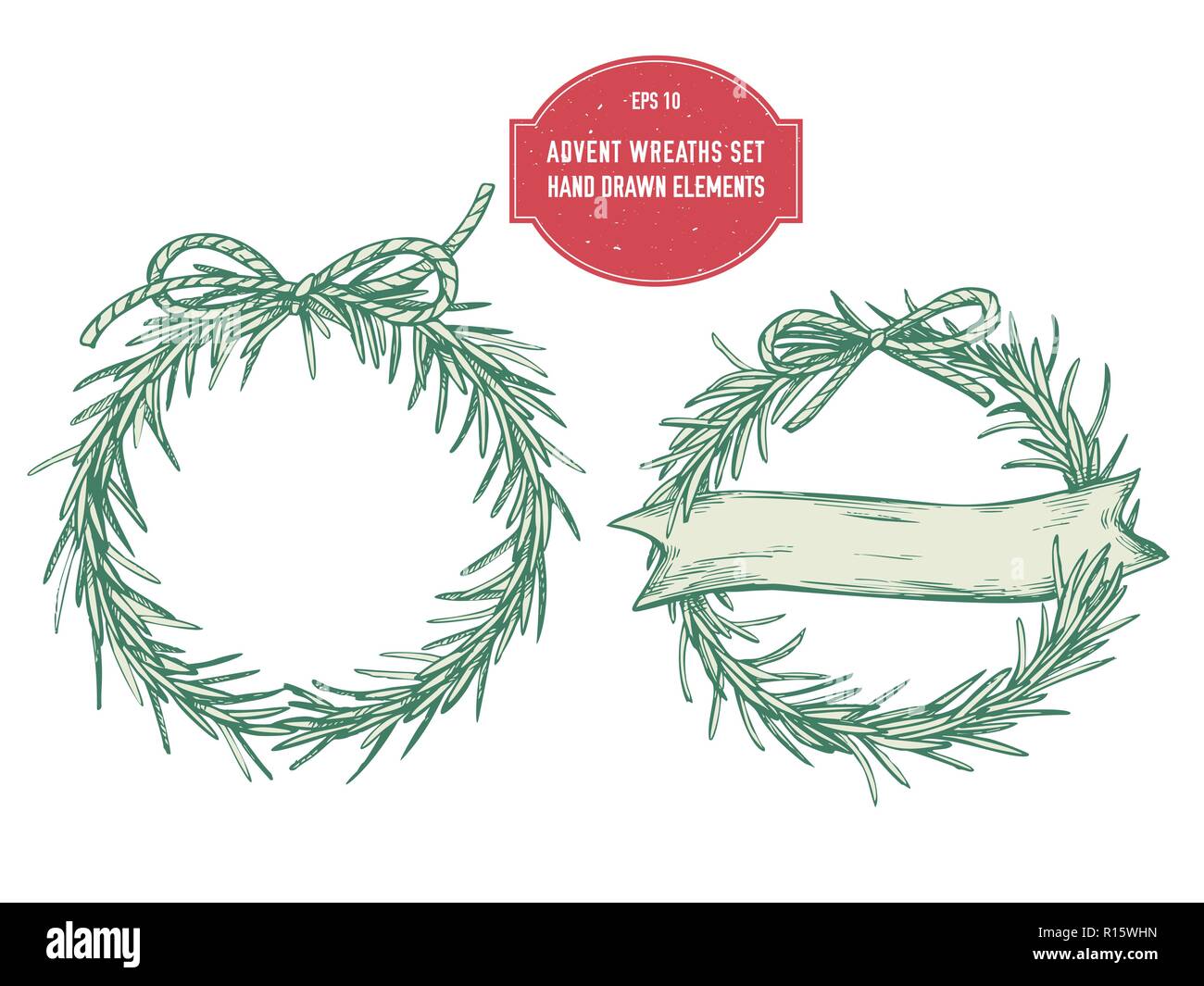 Vector collection of hand drawn advent wreaths Stock Vector