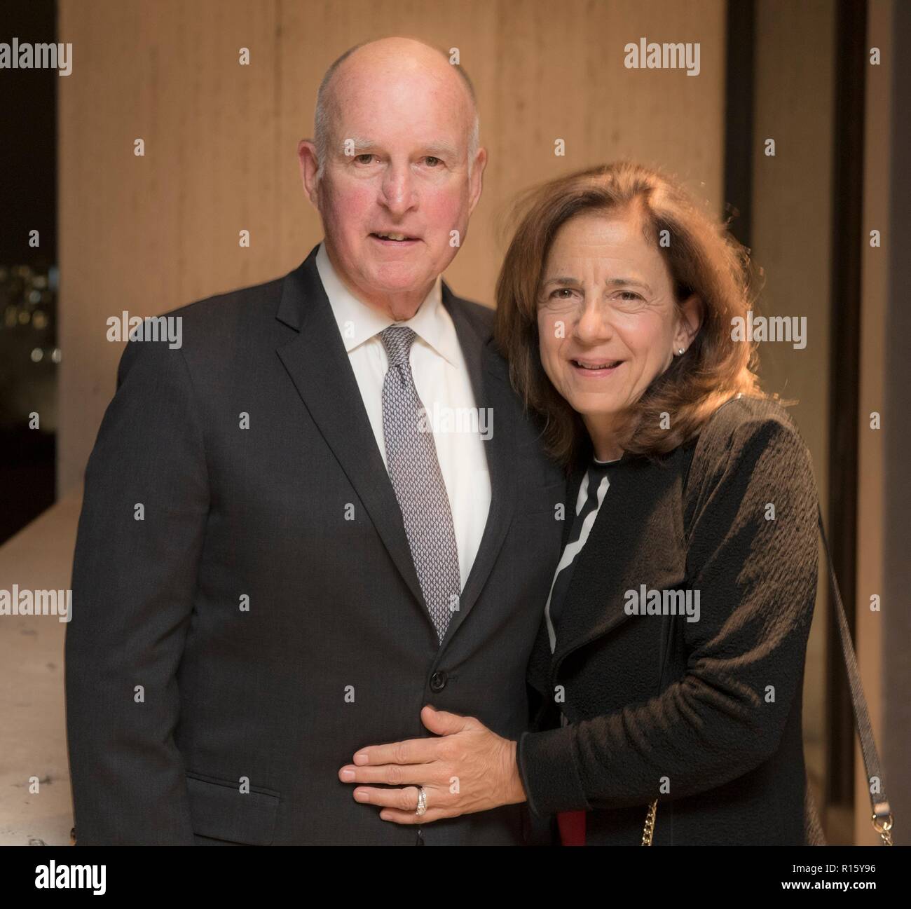 California Governor Jerry Brown and his wife Anne Gust Brown at the LBJ Presidential Library November 7, 2018 in Austin, Texas. Brown is completing his fourth term as Governor of California. Stock Photo