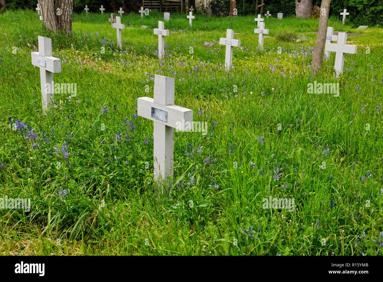 Cemetery and First World War grave markers in Metchosin Heritage Church