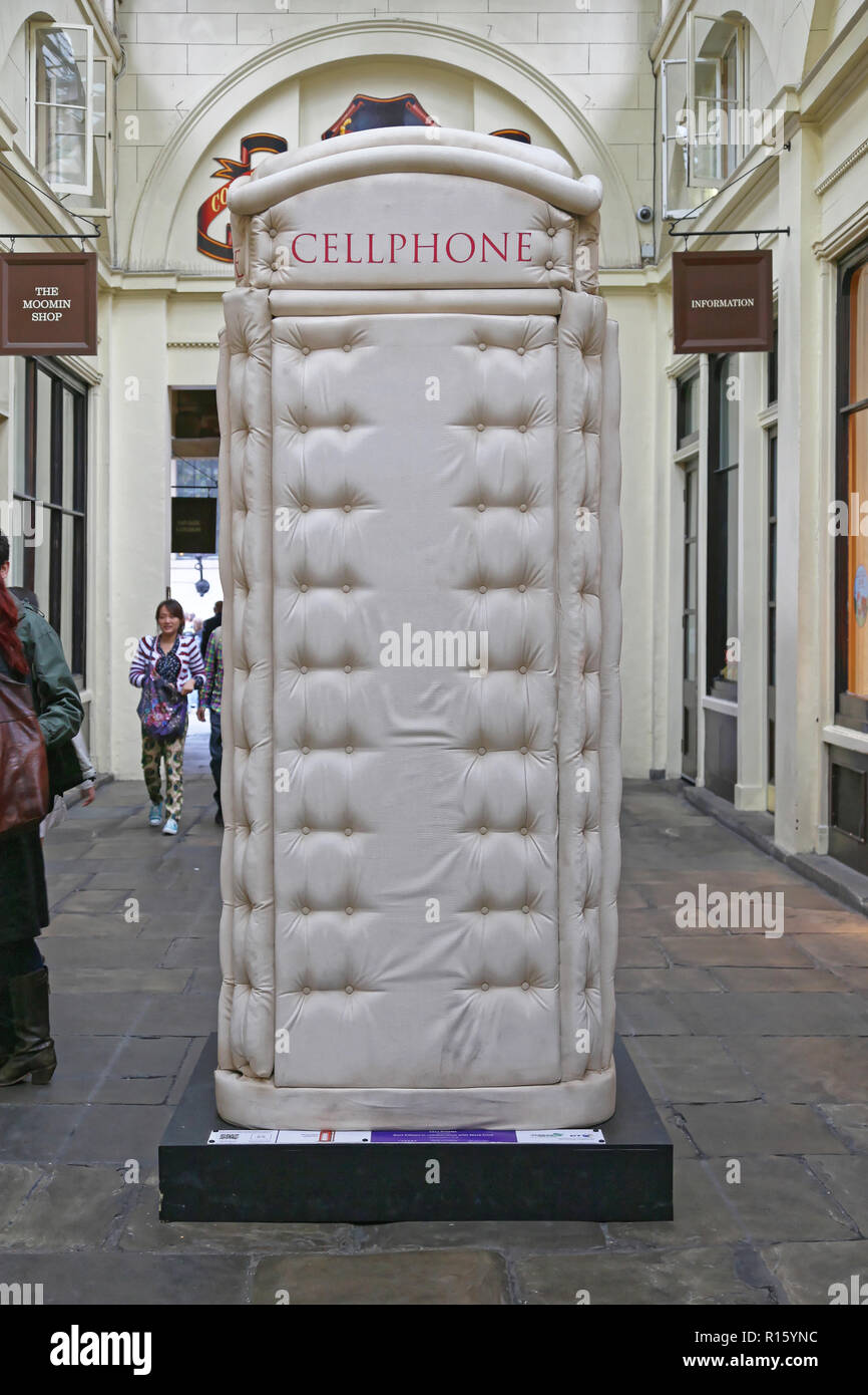 London, United Kingdom - June 23, 2012: Telephone Booth Padded Cell Phone Box From Bert Gilbert at Covent Garden in London, UK. Stock Photo