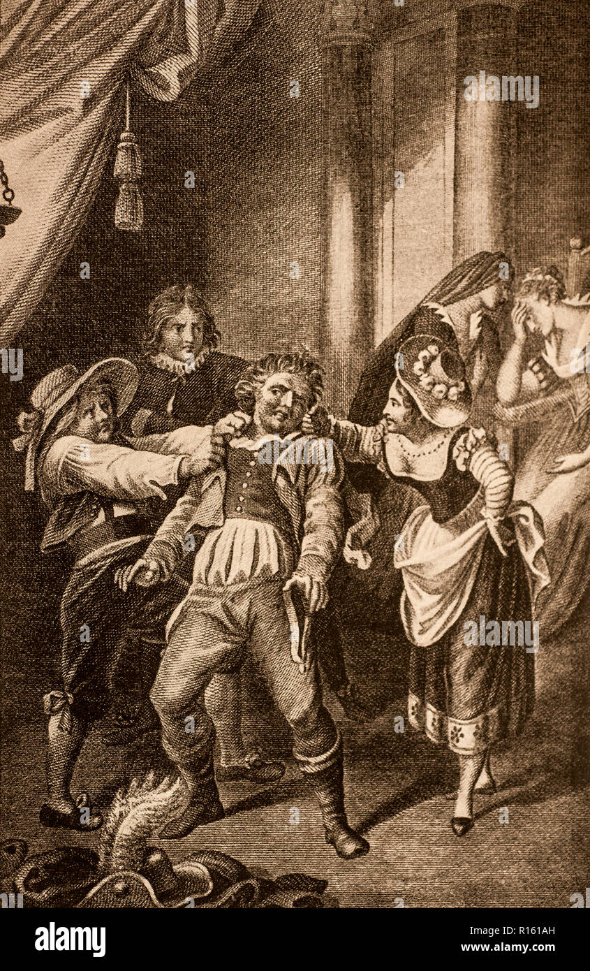 Old print of 1825 shows a scene of Mozart's Don Giovanni Stock Photo