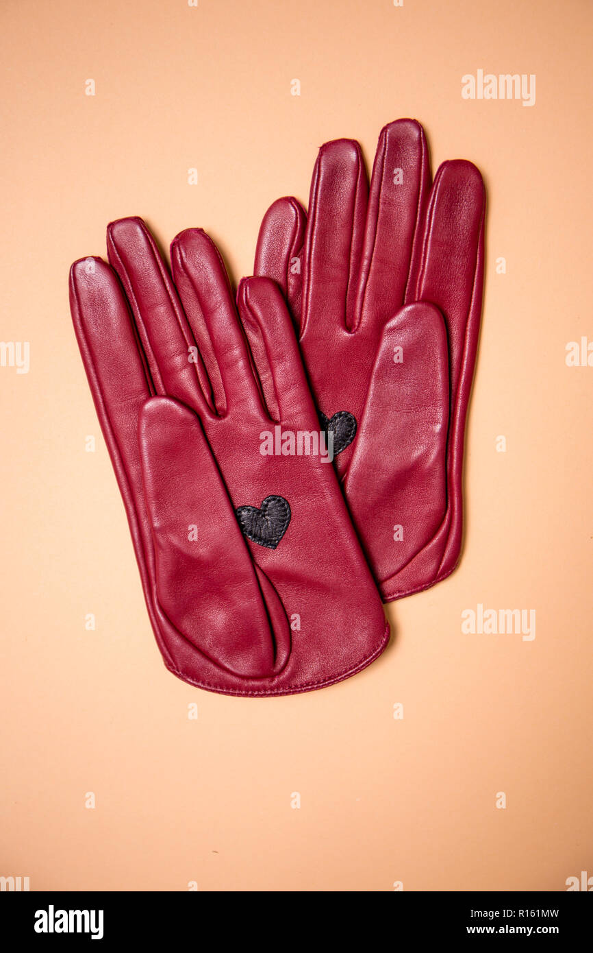 Handmade red leather gloves Stock Photo - Alamy