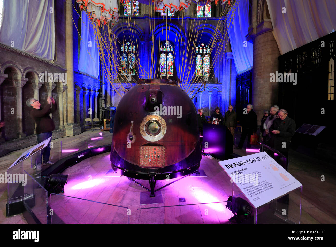 Tim Peake's spacecraft in Peterborough City Cathedral, Cambridgeshire; England; Britain; UK Stock Photo
