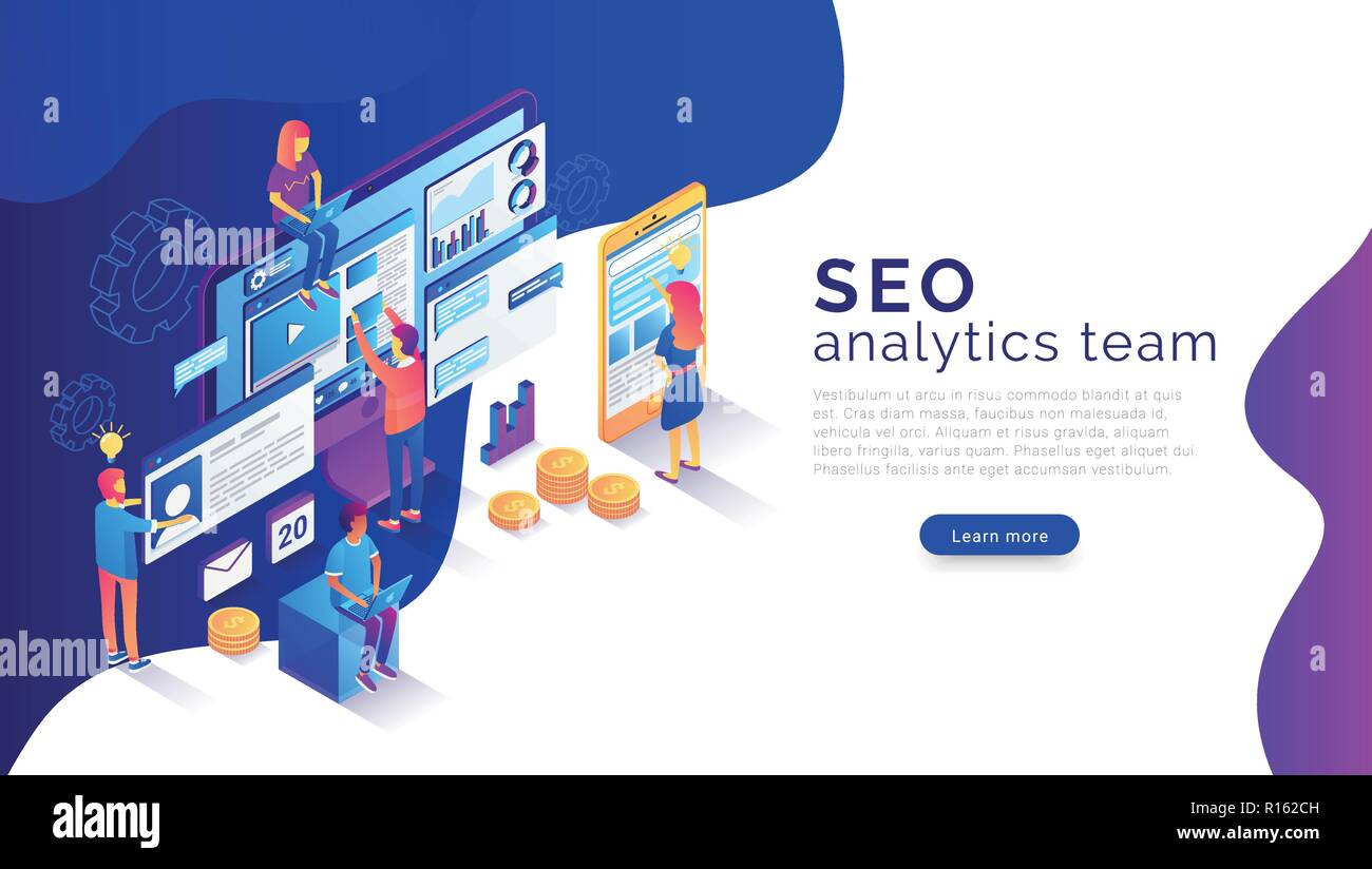 Seo analysis and optimization landing page template Stock Vector