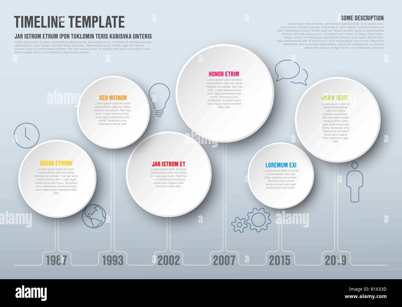 Vector Infographic time line template made from thin line circles and icons Stock Vector