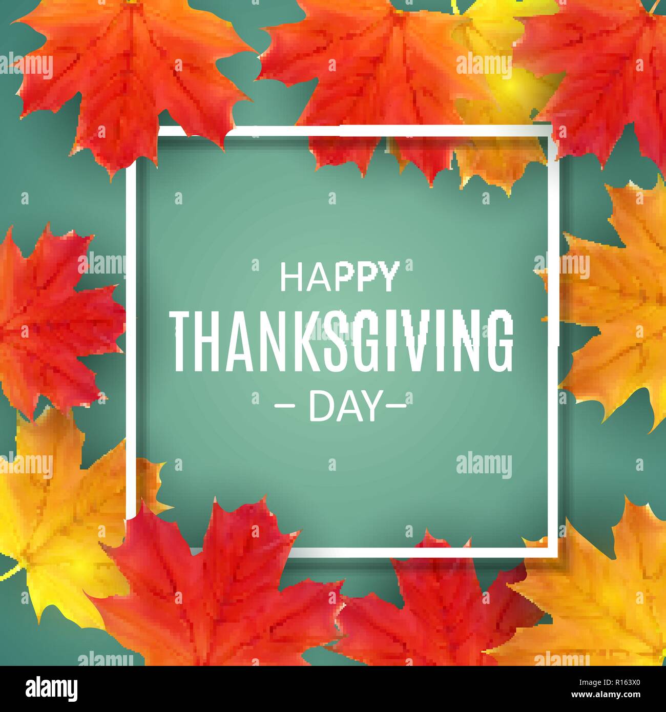 Happy Thanksgiving Day Background with Shiny Autumn Natural Leaves ...