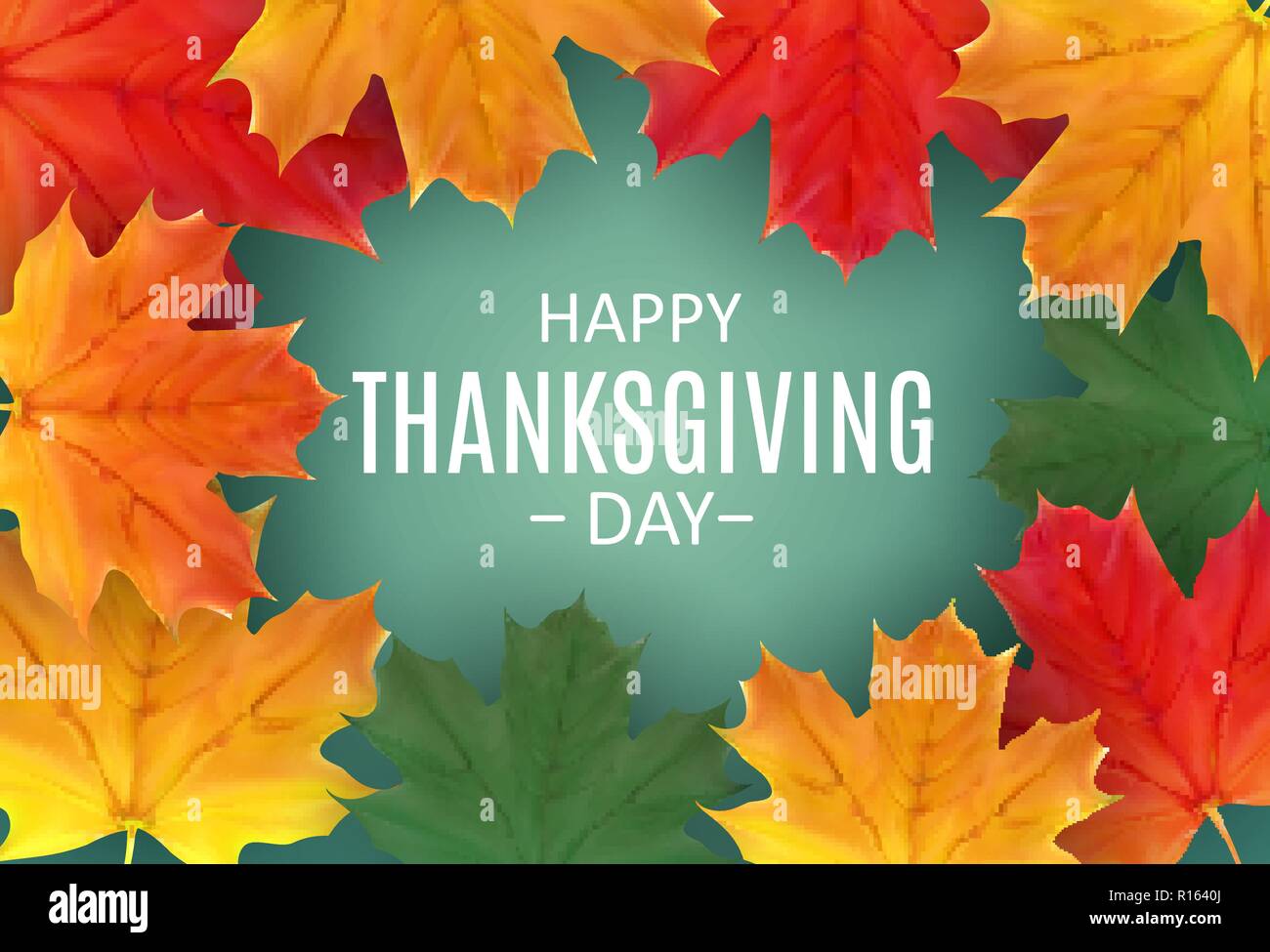 Happy Thanksgiving Day Background with Shiny Autumn Natural Leaves ...