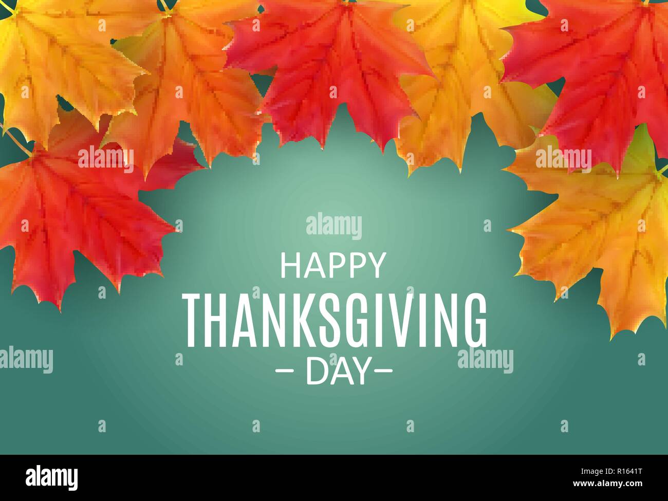 Happy Thanksgiving Day Background with Shiny Autumn Natural Leaves ...