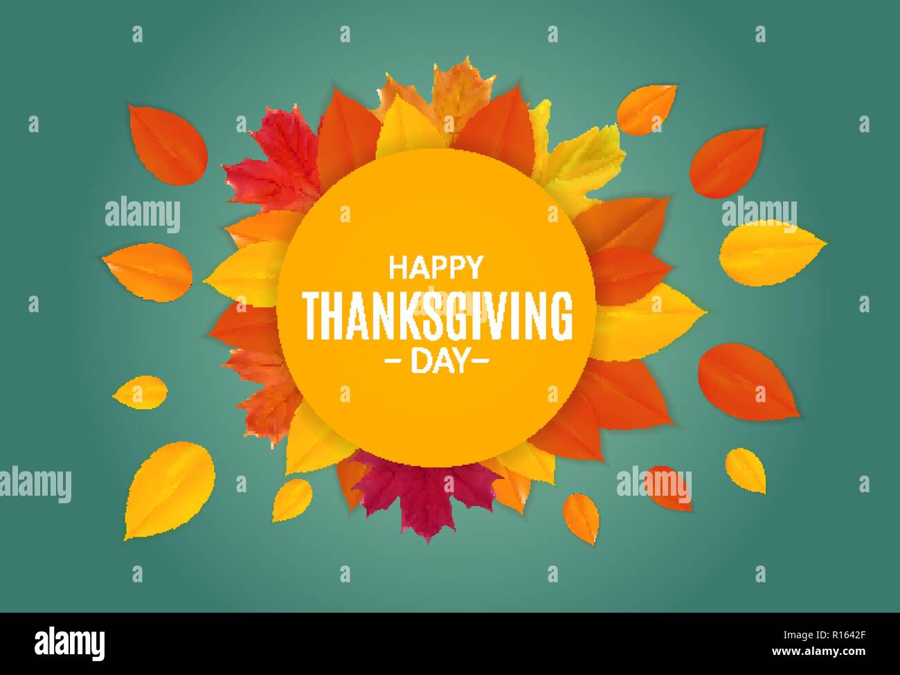 Happy Thanksgiving Day Background with Shiny Autumn Natural Leaves ...