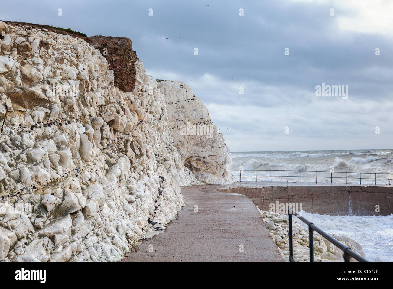 View of eastern part of Seaford beach in a stormy weather, East Sussex