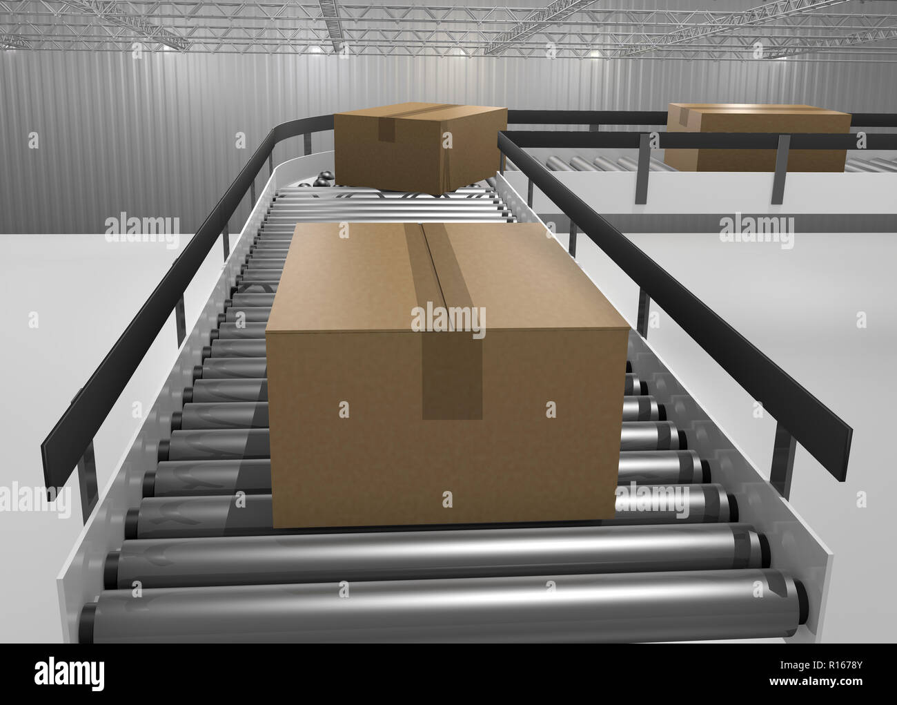 conveyor carton taxiway belts warehouse mail transport Stock Photo