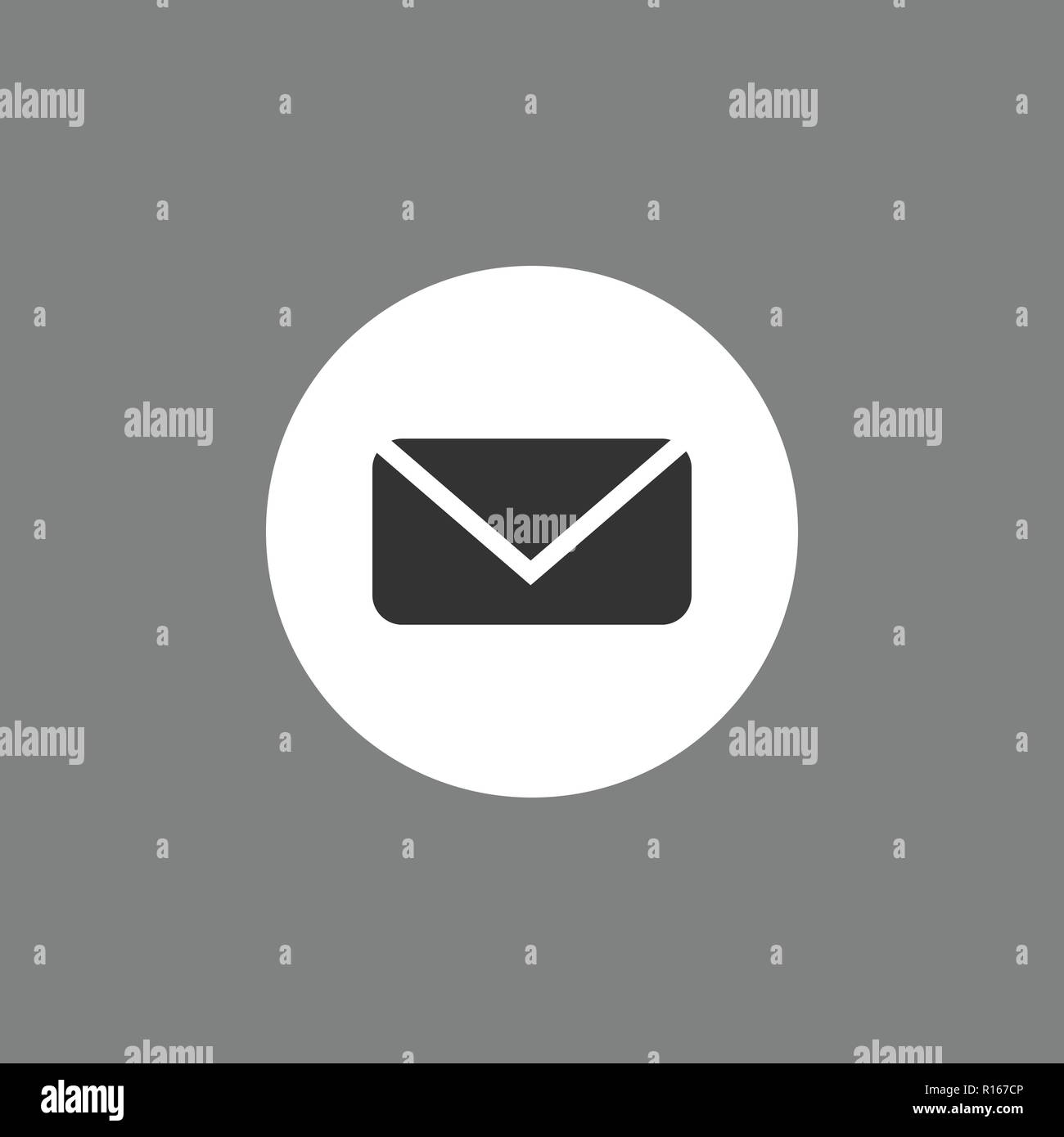 Message icon, email, letter sign, black on white gray background. Vector flat illustration. Stock Vector