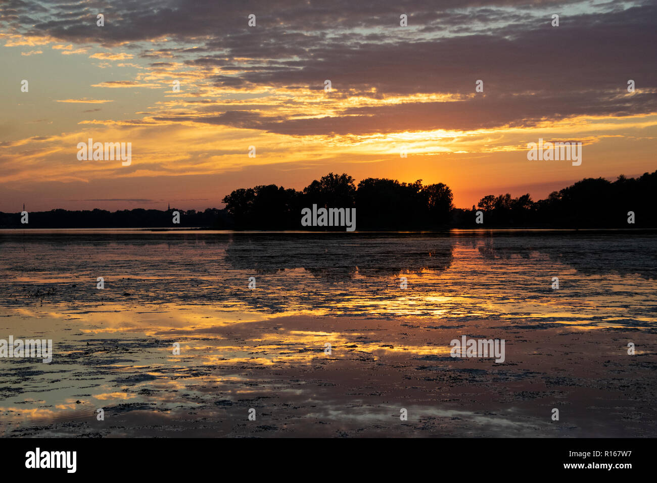 Sunset over the Ottawa River, as seen from Ile Perrot. Stock Photo