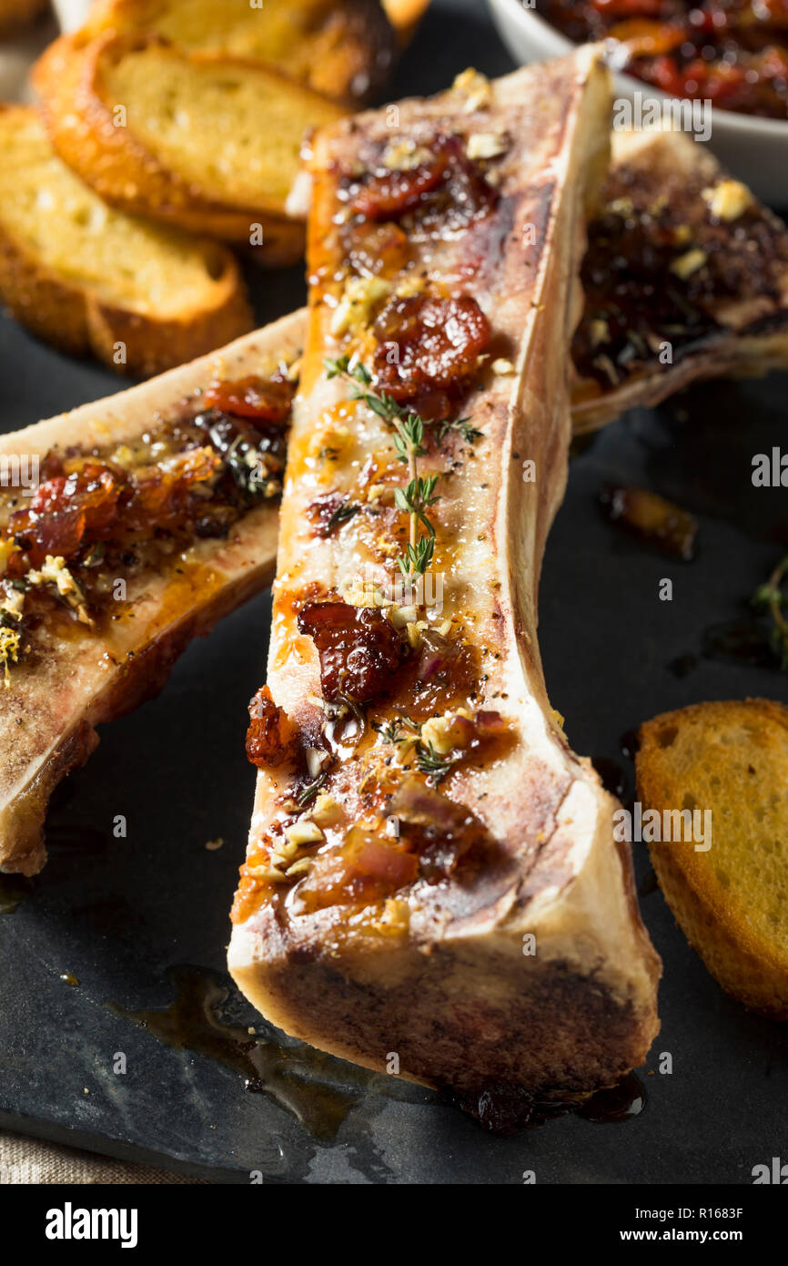 Homemade Roasted Beef Bone Marrow with Thyme and Lemon Stock Photo Alamy