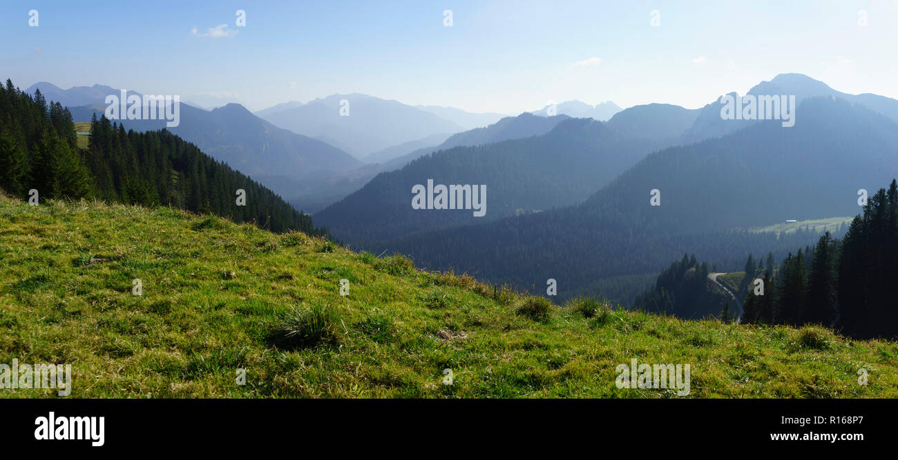 Mangfall mountains with Hochmiesing, Lämpersberg, Rotwand, Hinteres Sonnwendjoch, Austrian and Bavarian Schinder Stock Photo
