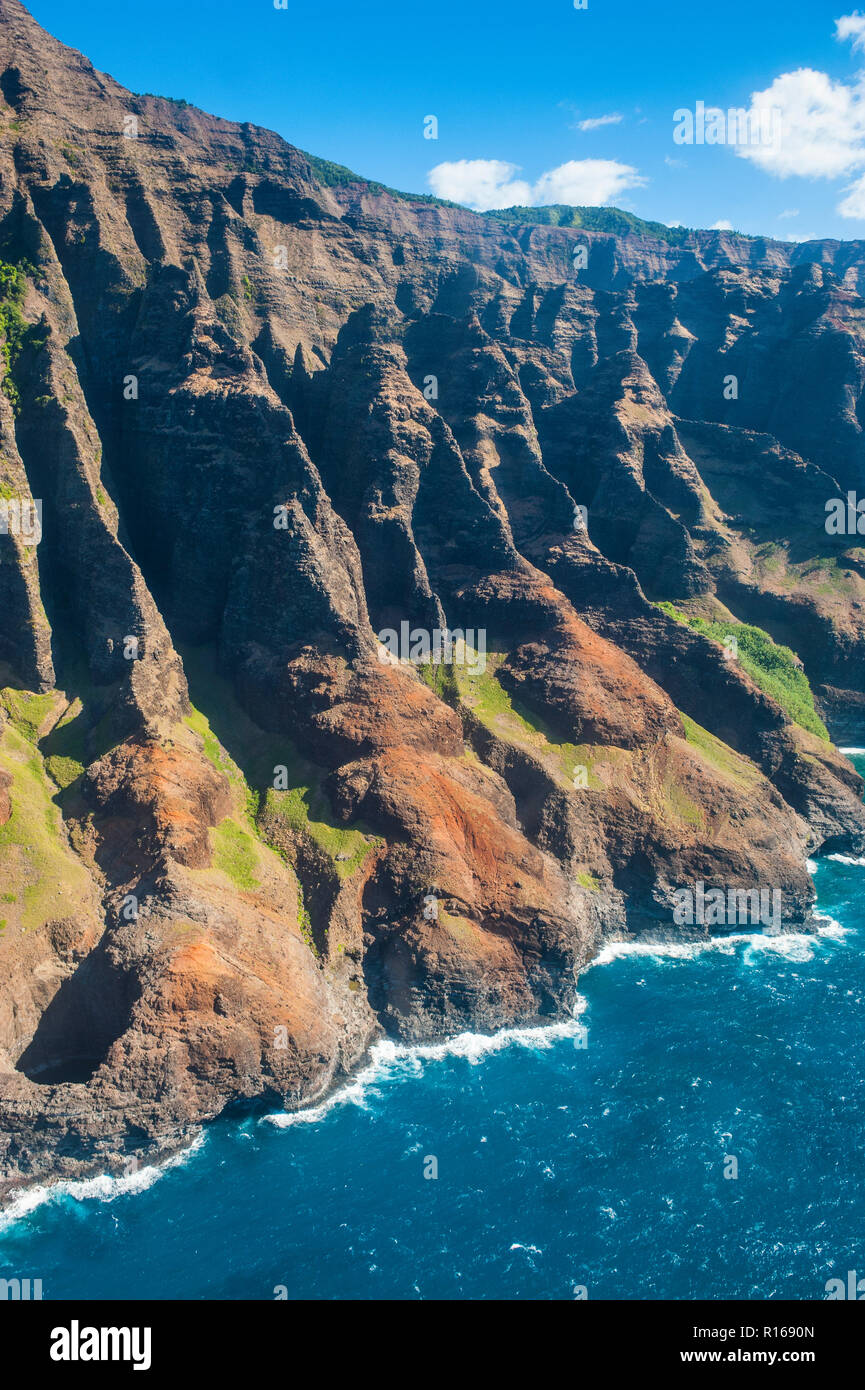 Aerial of the rugged Nā Pali Coast, Kauai, Hawaii, USA Stock Photo