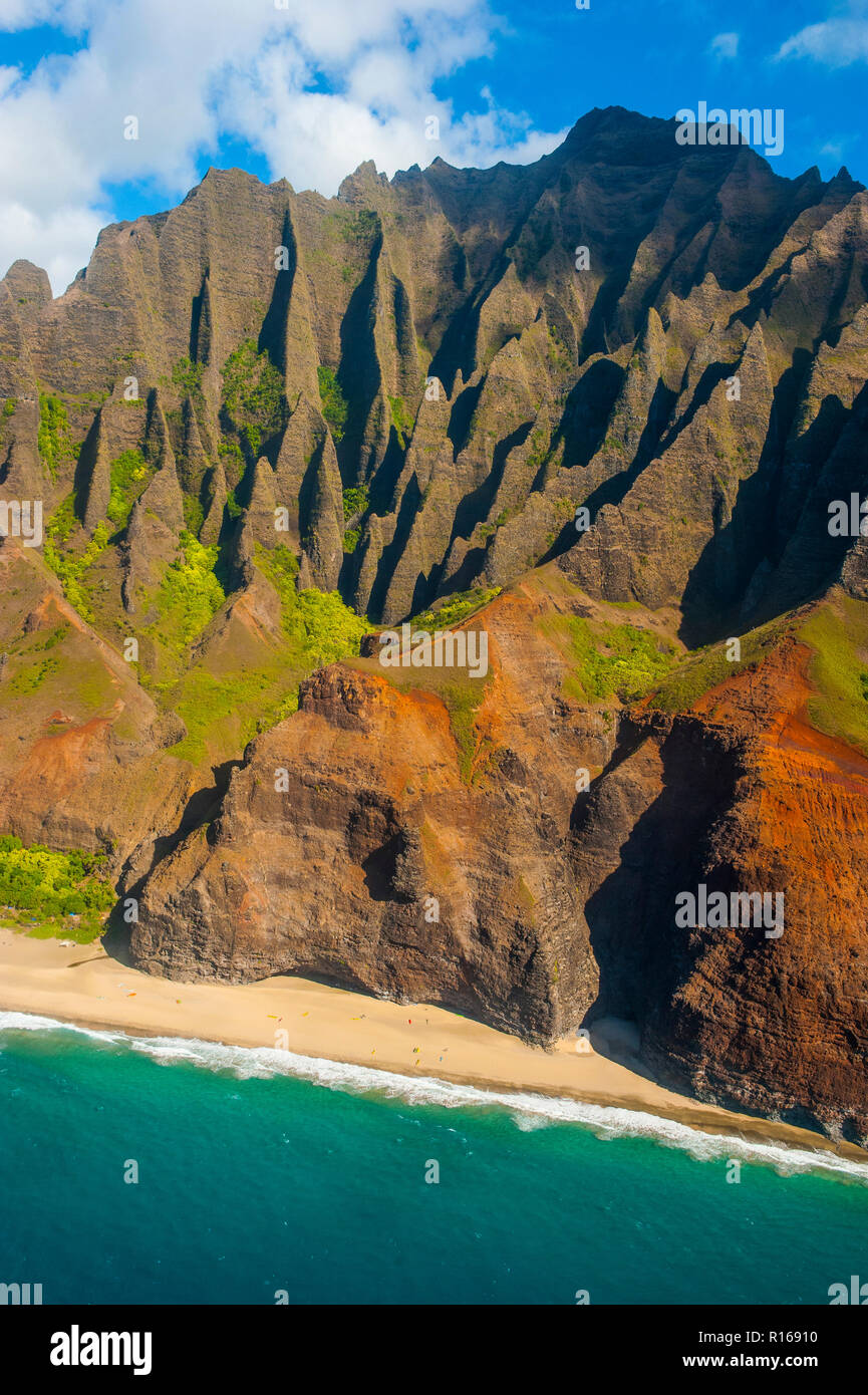 Aerial of the rugged Nā Pali Coast, Kauai, Hawaii, USA Stock Photo