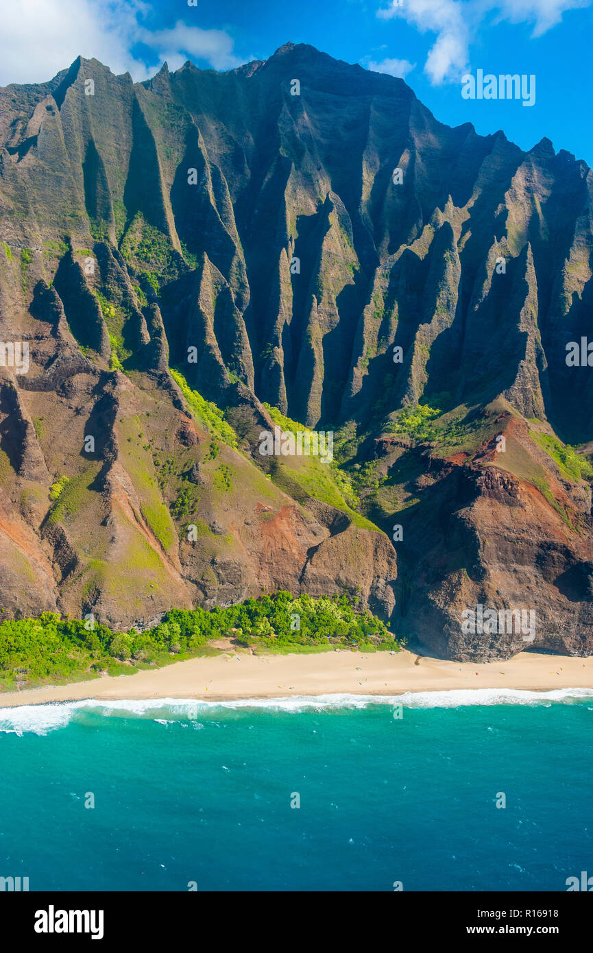 Aerial of the rugged Nā Pali Coast, Kauai, Hawaii, USA Stock Photo