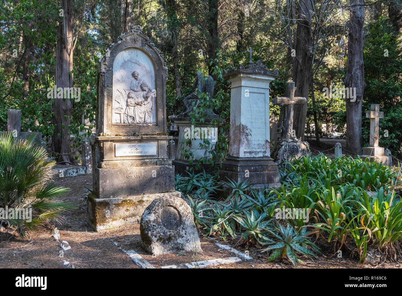 Gravesites, British cemetery, Kerkyra, Corfu Island, Ionian Islands, Greece Stock Photo