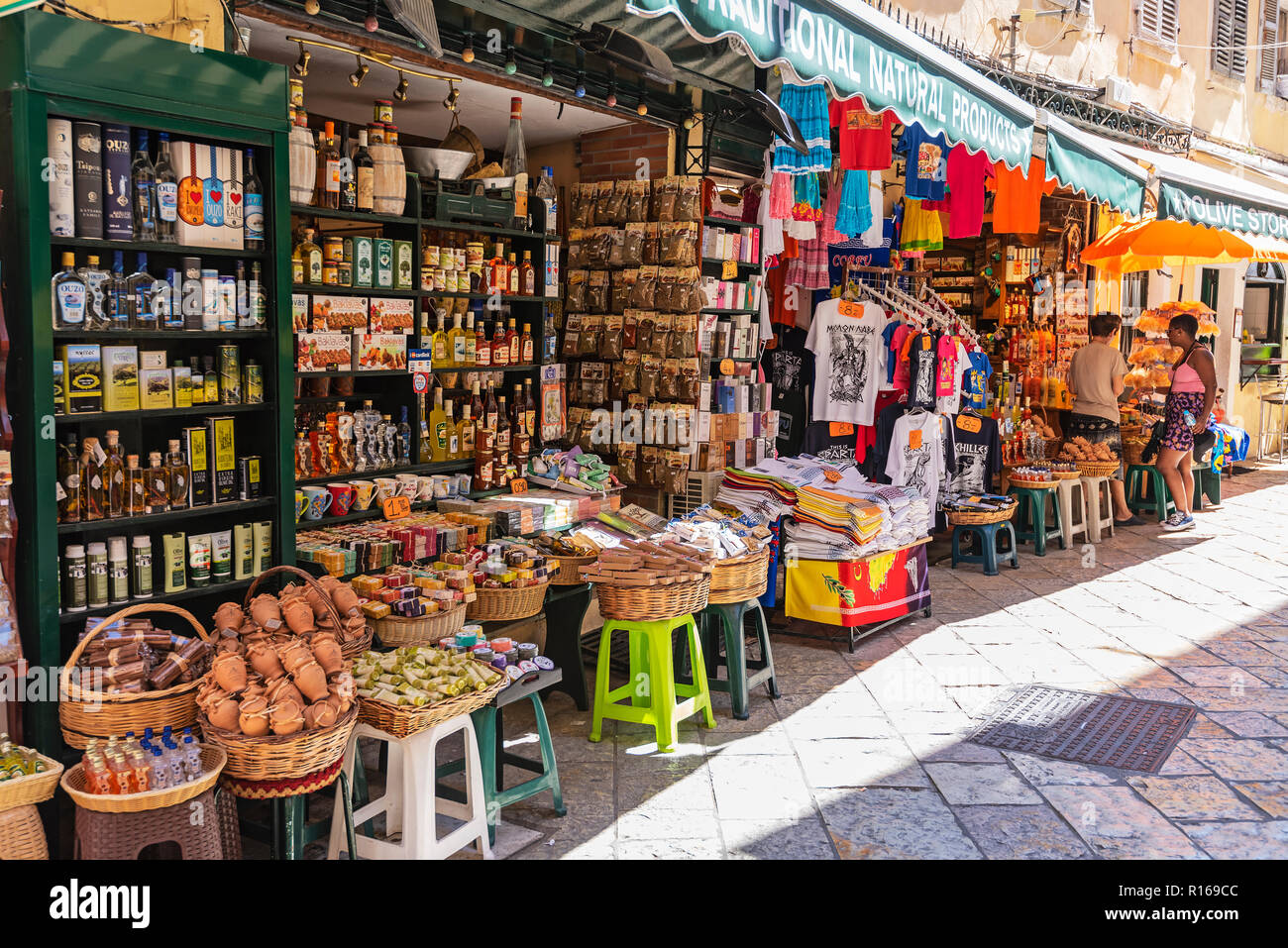 Shop with specialties, souvenirs, old town, Kerkyra, island Corfu, Ionian Islands, Greece Stock Photo