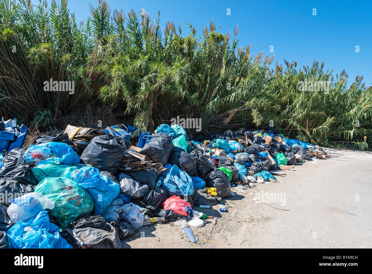 Garbage bags, garbage mountains, Corfu Island, Ionian Islands, Greece Stock Photo