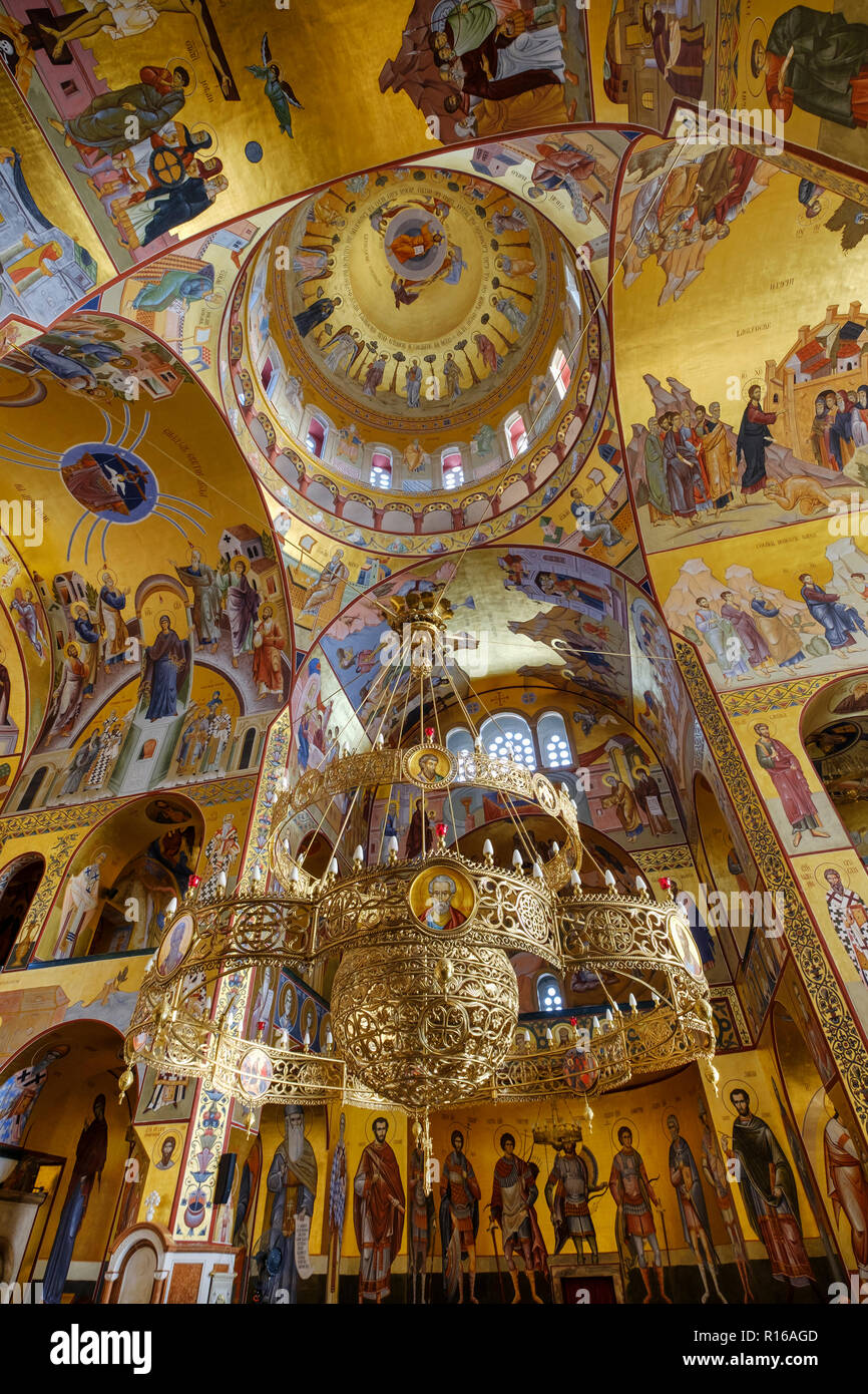 Interior, Serbian Orthodox Resurrection Cathedral, Saborni Hram Hristovog Vaskrsenja, Podgorica, Montenegro Stock Photo