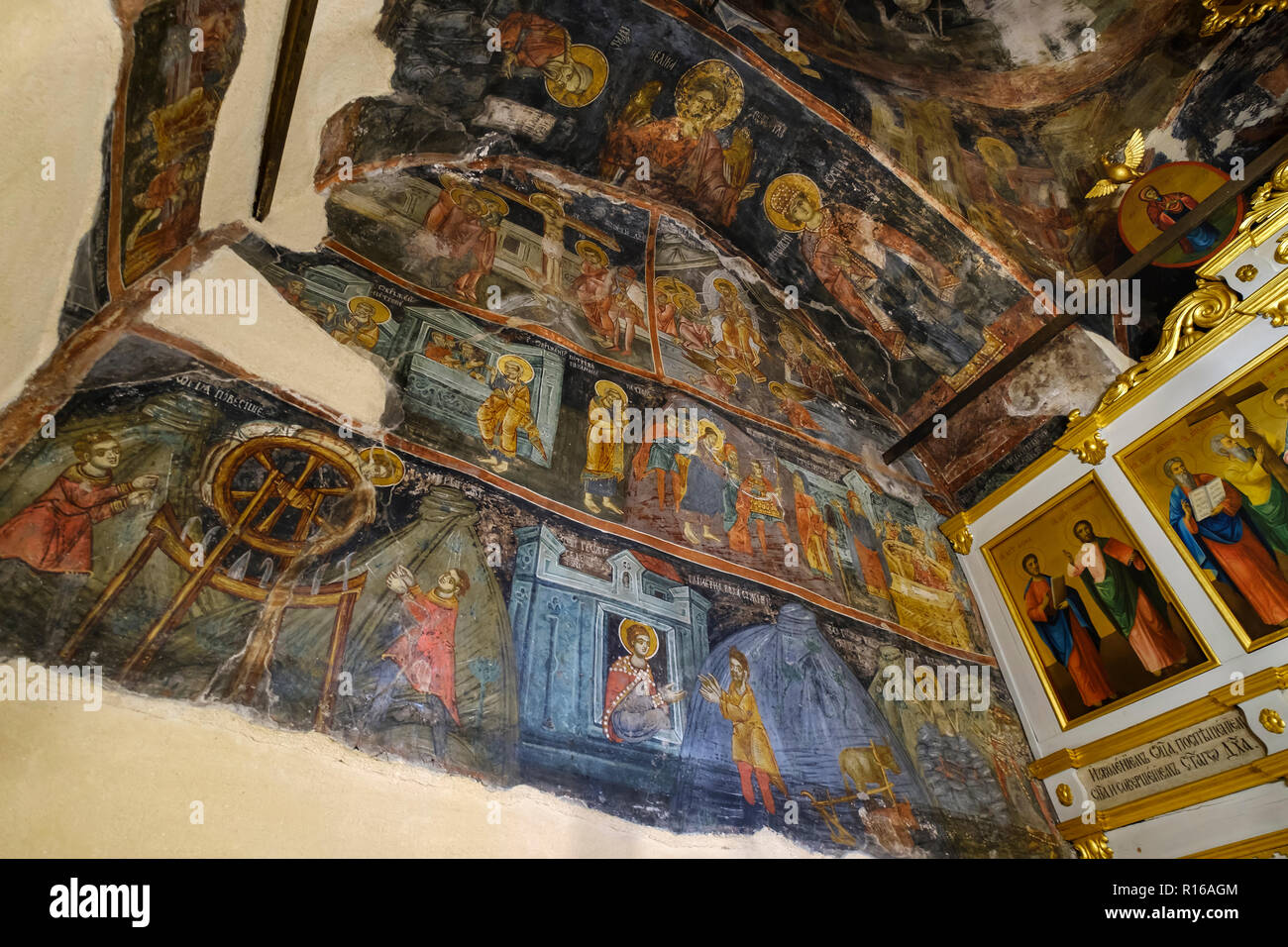 17th century frescoes, Church of St. George, Sveti Đorđe, Podgorica, Montenegro Stock Photo