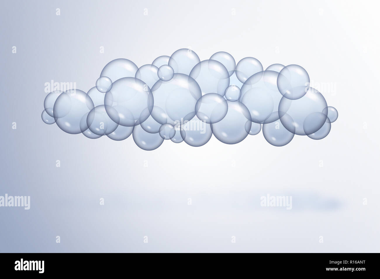 Grey bubbles connecting together to form cloud shape, high key digital image Stock Photo