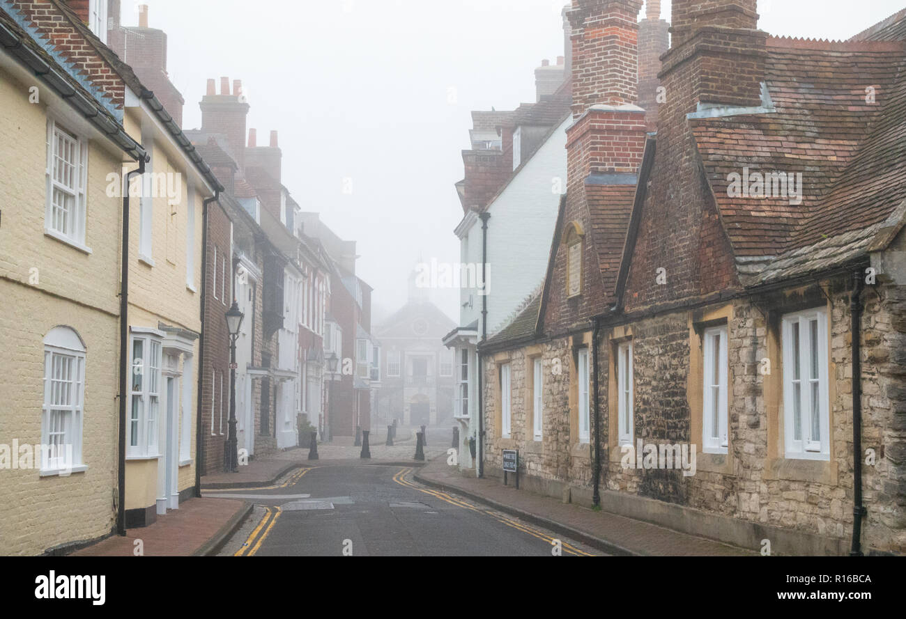 Market Street, Poole, in early morning mist Stock Photo
