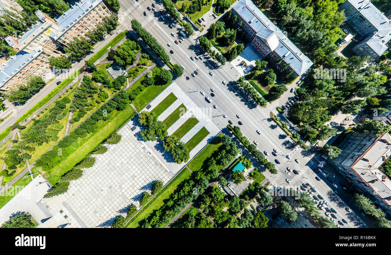 Aerial city view with roads, houses and buildings Stock Photo - Alamy