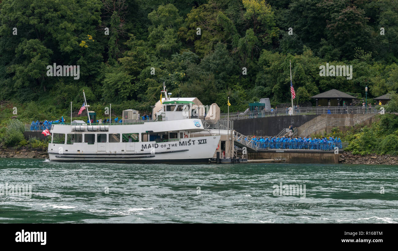 Maid of the Mist Tourist Boat from American Side of Niagara Falls, Ontario, Canada Stock Photo