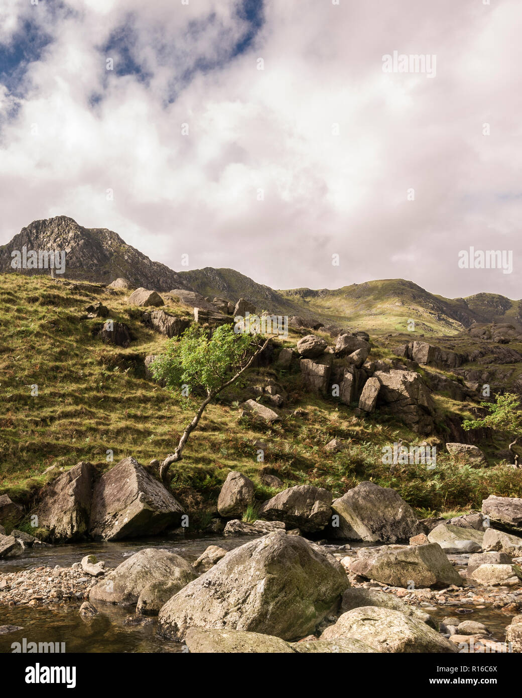 Afon Nant Peris, river running through Llanberis Pass in Snowdonia, Gwynedd, North Wales. Stock Photo