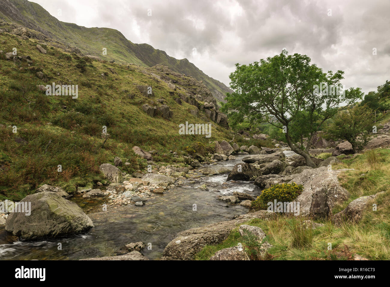 Afon Nant Peris, river running through Llanberis Pass in Snowdonia, Gwynedd, North Wales. Stock Photo
